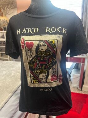 Hard Rock Cafe Black Queen of Hearts Tee with Red & Gold Details